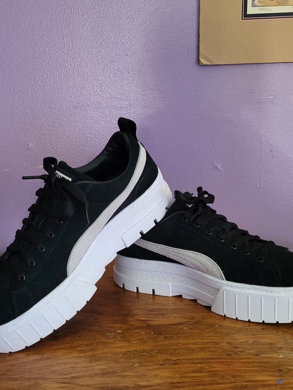 Womens Chunky Platform PUMA Lace-up Black White Suede Leather Sneakers Shoes 10 - Picture 5 of 11